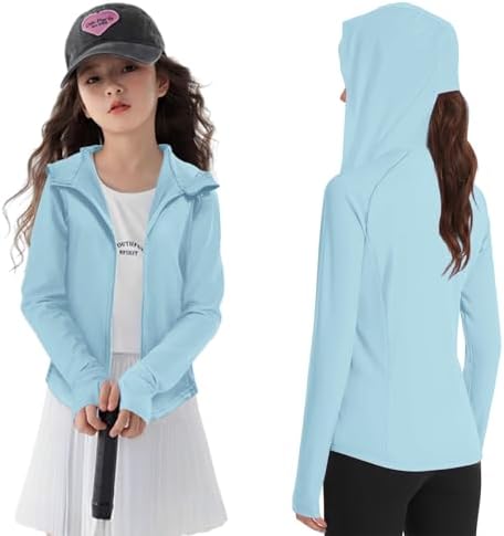 Girls Lightweight Jacket Long Sleeve Zip Up Athletic Hoodie Top UPF50+ Fishing Hiking Sun Protection Outwear