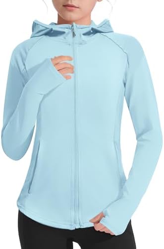 Girls Lightweight Jacket Long Sleeve Zip Up Athletic Hoodie Top UPF50+ Fishing Hiking Sun Protection Outwear