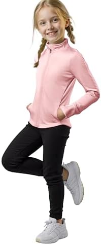 Girls Lightweight Sun Shirt Full Zip Long Sleeve Sun Protection Athletic Jackets With Pockets And Thumbholes