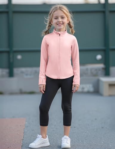 Girls Lightweight Sun Shirt Full Zip Long Sleeve Sun Protection Athletic Jackets With Pockets And Thumbholes