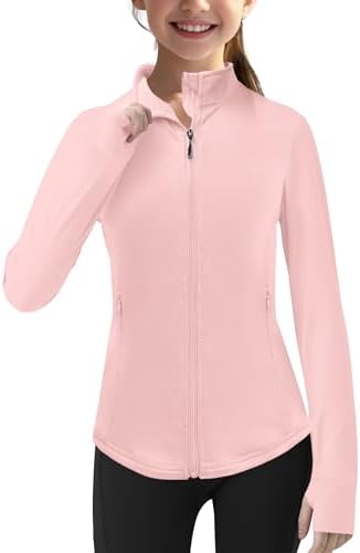 Girls Lightweight Sun Shirt Full Zip Long Sleeve Sun Protection Athletic Jackets with Pockets and Thumbholes