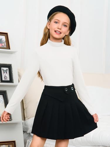 Girls Long Sleeve Mock Neck Pullover Tops Kids Fall Winter Basic Tops Active Layer Shirts 5-14 Years