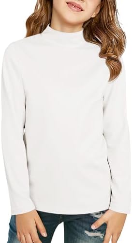 Girls Long Sleeve Mock Neck Pullover Tops Kids Fall Winter Basic Tops Active Layer Shirts 5-14 Years