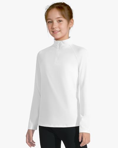 Girls Long Sleeve Shirts Quick Dry Athletic Tops Quarter Zip Pullover Kids Teens Sportswear For Golf Yoga Tennis 5-14 Years