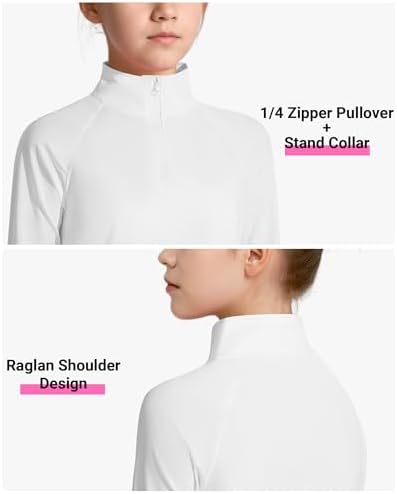 Girls Long Sleeve Shirts Quick Dry Athletic Tops Quarter Zip Pullover Kids Teens Sportswear For Golf Yoga Tennis 5-14 Years