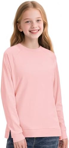 Girls Long Sleeve Shirts SideSplit Crewneck T-Shirts For Girls Size 7-14 Years
