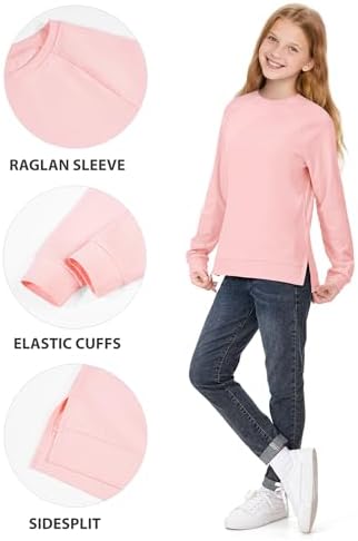 Girls Long Sleeve Shirts SideSplit Crewneck T-Shirts For Girls Size 7-14 Years