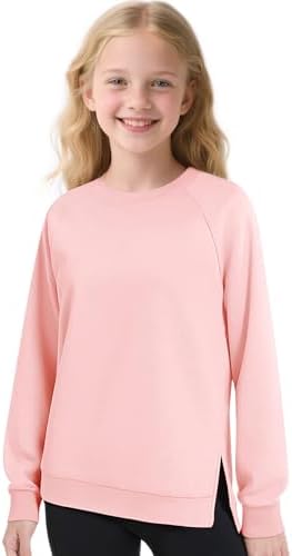 Girls Long Sleeve Shirts SideSplit Crewneck T-Shirts for Girls Size 7-14 Years