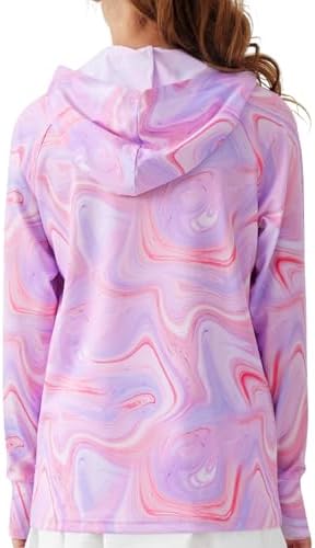 Girls Long Sleeve Shirts Thumbholes Kids UPF 50+ Sun Shirt Lightweight Athletic Hoodies With Pocket