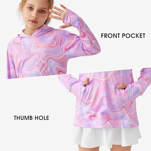 Girls Long Sleeve Shirts Thumbholes Kids UPF 50+ Sun Shirt Lightweight Athletic Hoodies With Pocket