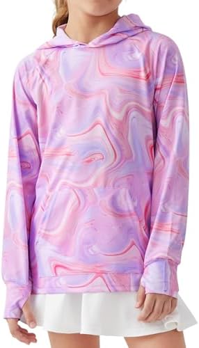 Girls Long Sleeve Shirts Thumbholes Kids UPF 50+ Sun Shirt Lightweight Athletic Hoodies with Pocket