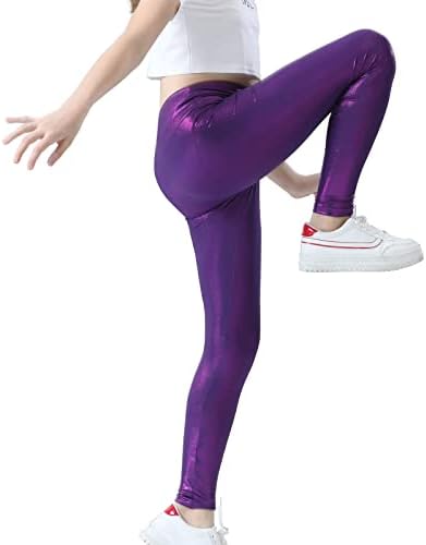 Girls Metallic Active Leggings Size 4-14 Years Shiny Sparkly Mystique Stretch Ankle Length For Kids Youth Teen
