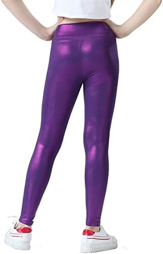 Girls Metallic Active Leggings Size 4-14 Years Shiny Sparkly Mystique Stretch Ankle Length For Kids Youth Teen