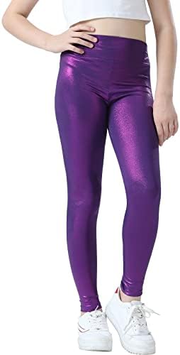 Girls Metallic Active Leggings Size 4-14 Years Shiny Sparkly Mystique Stretch Ankle Length for Kids Youth Teen