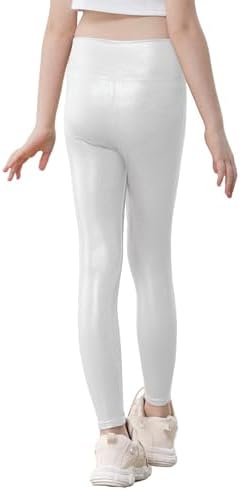 Girls Metallic Leggings High Waisted Sparkly Yoga Pants Shiny Running Dance Tights For Kids Youth Teen 2 Pack