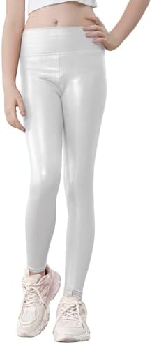 Girls Metallic Leggings High Waisted Sparkly Yoga Pants Shiny Running Dance Tights For Kids Youth Teen 2 Pack