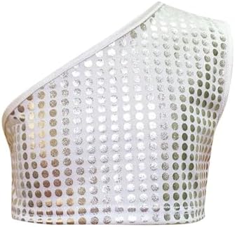 Girls One-Shoulder Sequins Vest Sleeveless Metallic Sparkle Tank Crop Tops Kids Performance Dance Oufits For 3-16 Years