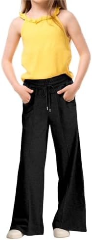 Girls Oversized Wide Leg Sweatpants Athletic Joggers Drawstring Waist And Pockets Kids Baggy Straight Leg Track Pants Fall