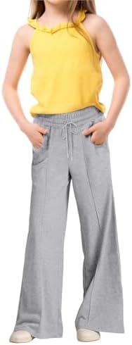 Girls Oversized Wide Leg Sweatpants Drawstring Kids Baggy Straight Leg Track Pants Casual Plain Pockets