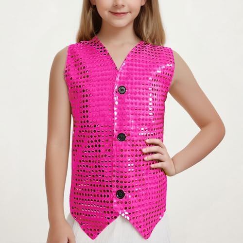 Girls Sequin Dance Shirts 2025 Trendy Metallic Shimmer Sleeveless Shirt Kids Sparkly Glitter V Neck Performance Vest