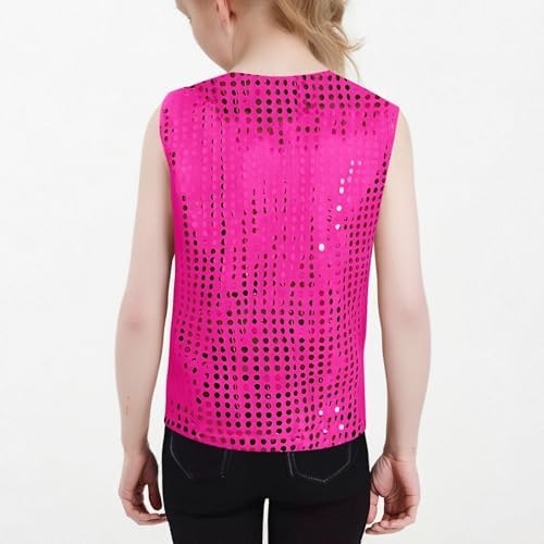 Girls Sequin Dance Shirts 2025 Trendy Metallic Shimmer Sleeveless Shirt Kids Sparkly Glitter V Neck Performance Vest
