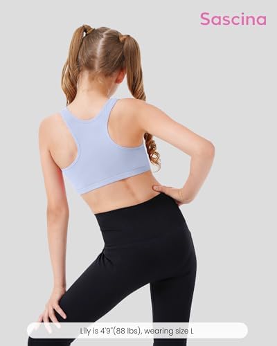 Girls Sports Bras 6-11 Seamless Racerback Training Bras For Girls-No Pads Chest Double Lined