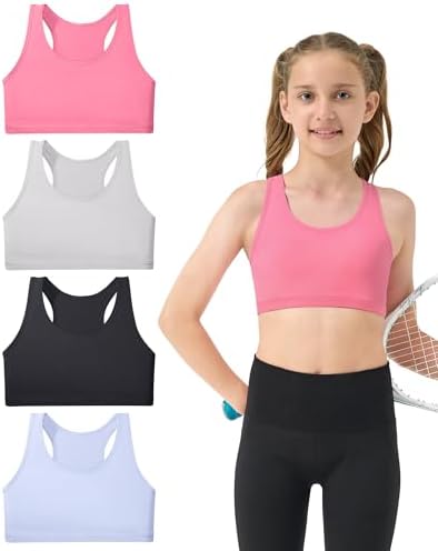 Girls Sports Bras 6-11 Seamless Racerback Training Bras for Girls-No Pads Chest Double Lined