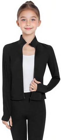 Girls Stand Collar Zipper Elastic Slim Coat High Waist Flare Pants Kids Athletic Yoga Dance Gym Set