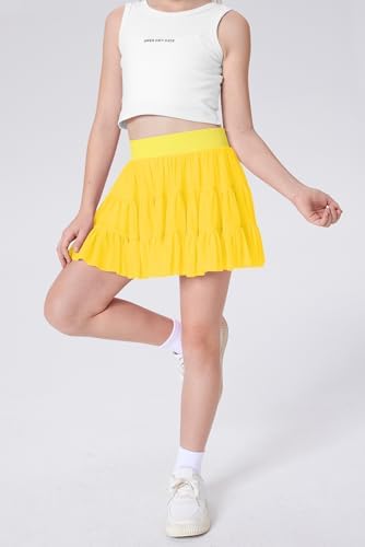 Girls Summer Ruffle Pleated Tennis Skirt Inner Shorts Flowy Cute Athletic Skort With Pockets 5-14 Years