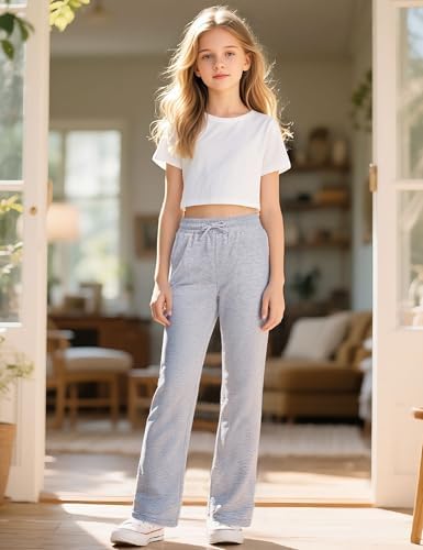 Girls Sweatpants Straight Leg French Terry Joggers Baggy Sweatpants For Teen Girls Size 7-14Y