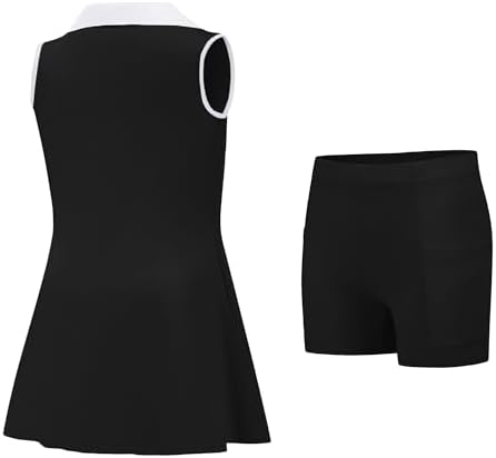 Girls Tennis Dress Golf Outfit Sleeveless V Neck Workout Athletic Dresses Skirt With Shorts Pockets