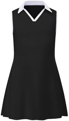Girls Tennis Dress Golf Outfit Sleeveless V Neck Workout Athletic Dresses Skirt with Shorts Pockets