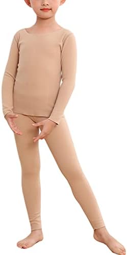 Girls Thermal Underwear Set Crew Neck Fleece Lined Ballet Dance Leotard Undergarments