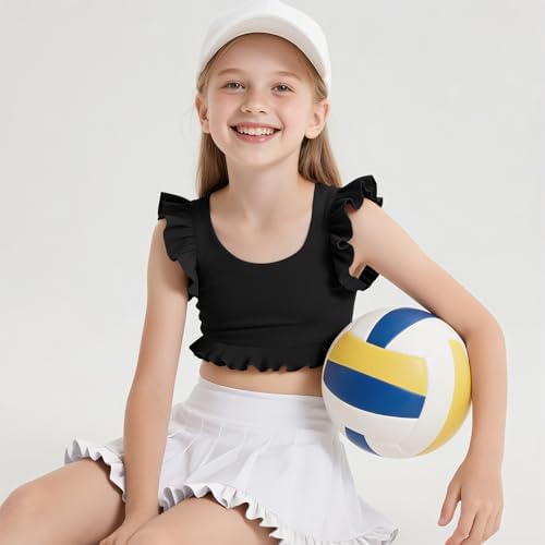 Girls Training Bra Athletic Sports Bra For Kids Cute Ruffle Comfort Dance Yoga Crop Tops 7-14 Years