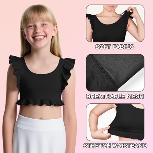Girls Training Bra Athletic Sports Bra For Kids Cute Ruffle Comfort Dance Yoga Crop Tops 7-14 Years