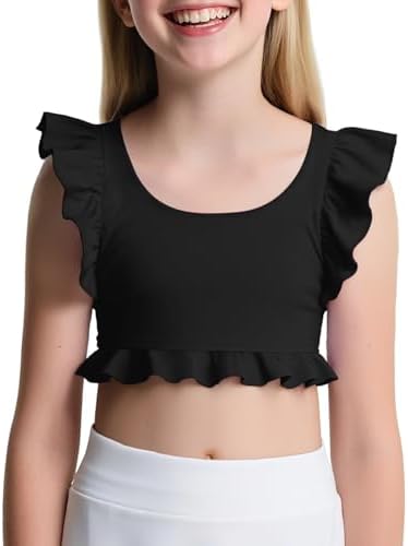 Girls Training Bra Athletic Sports Bra for Kids Cute Ruffle Comfort Dance Yoga Crop Tops 7-14 Years