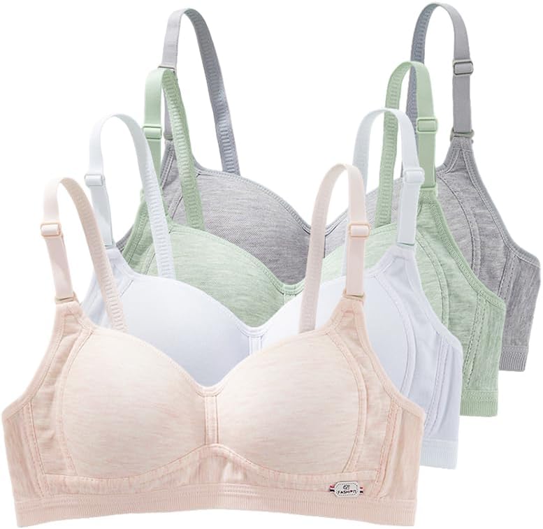 Girls Training Bras for Teens Ages 12-14 14-16 16-18 Years Kids Teen Bra Cotton Wireless Adjustable Straps 4-Pack