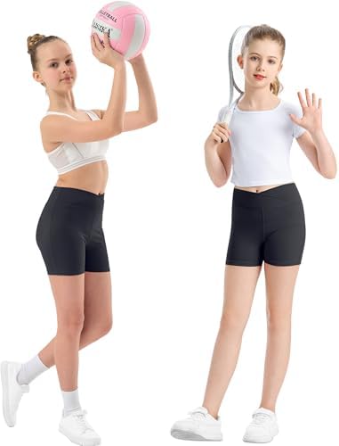 Girls V Cross Waist Athletic Shorts Kids Soft Bike Volleyball Yoga Dance Running Cheer Gymnastics Gym Workout Shorts
