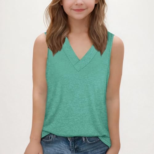 Girls V Neck Tank Top 2025 Summer Sport Workout Sleeveless Undershirts Loose Fit Soft Running Tshirts Tops For Kids
