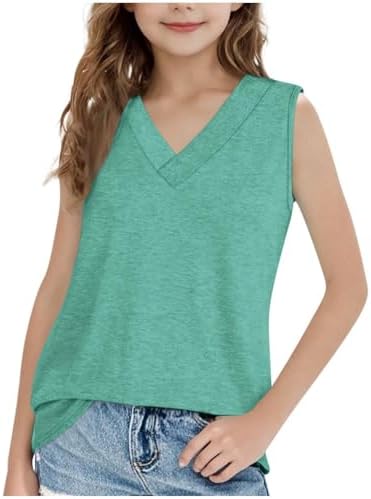 Girls V Neck Tank Top 2025 Summer Sport Workout Sleeveless Undershirts Loose Fit Soft Running Tshirts Tops for Kids
