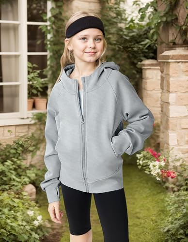 Girls' Zip-Up Hoodie Sweatshirt Kids Teens Lightweight Long Sleeve Hooded Jacket With Pockets