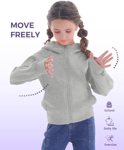 Girls' Zip-Up Hoodie Sweatshirt Kids Teens Lightweight Long Sleeve Hooded Jacket With Pockets