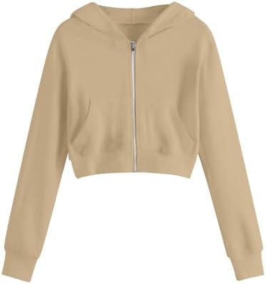 Girls Zip Up Hoodie Y2K Oversized Cropped Hoodies Trendy Long Sleeve Drop Shoulder Pocket Casual Sweatshirts Jackets