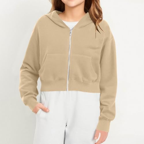 Girls Zip Up Hoodie Y2K Oversized Cropped Hoodies Trendy Long Sleeve Drop Shoulder Pocket Casual Sweatshirts Jackets