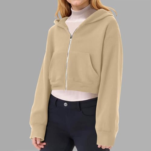 Girls Zip Up Hoodie Y2K Oversized Cropped Hoodies Trendy Long Sleeve Drop Shoulder Pocket Casual Sweatshirts Jackets
