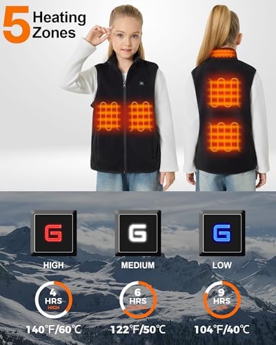 Glaais Kids Heated Vest With 7.4V 12000mAh Battery Pack Included Boys Girls Lightweight Electric Fleece Heated Vests