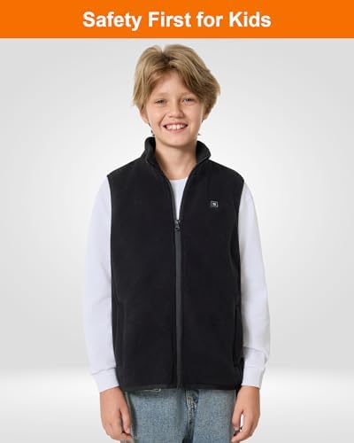 Glaais Kids Heated Vest With 7.4V 12000mAh Battery Pack Included Boys Girls Lightweight Electric Fleece Heated Vests