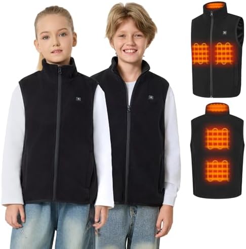 Glaais Kids Heated Vest with 7.4V 12000mAh Battery Pack Included Boys Girls Lightweight Electric Fleece Heated Vests
