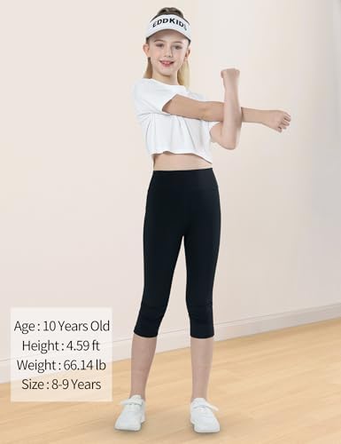 Gnainach Girls Capri Leggings High Waisted Compression Pants Stretch Active Yoga Tights For Kids Teen Workout Running