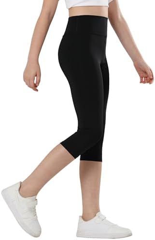 Gnainach Girls Capri Leggings High Waisted Compression Pants Stretch Active Yoga Tights For Kids Teen Workout Running